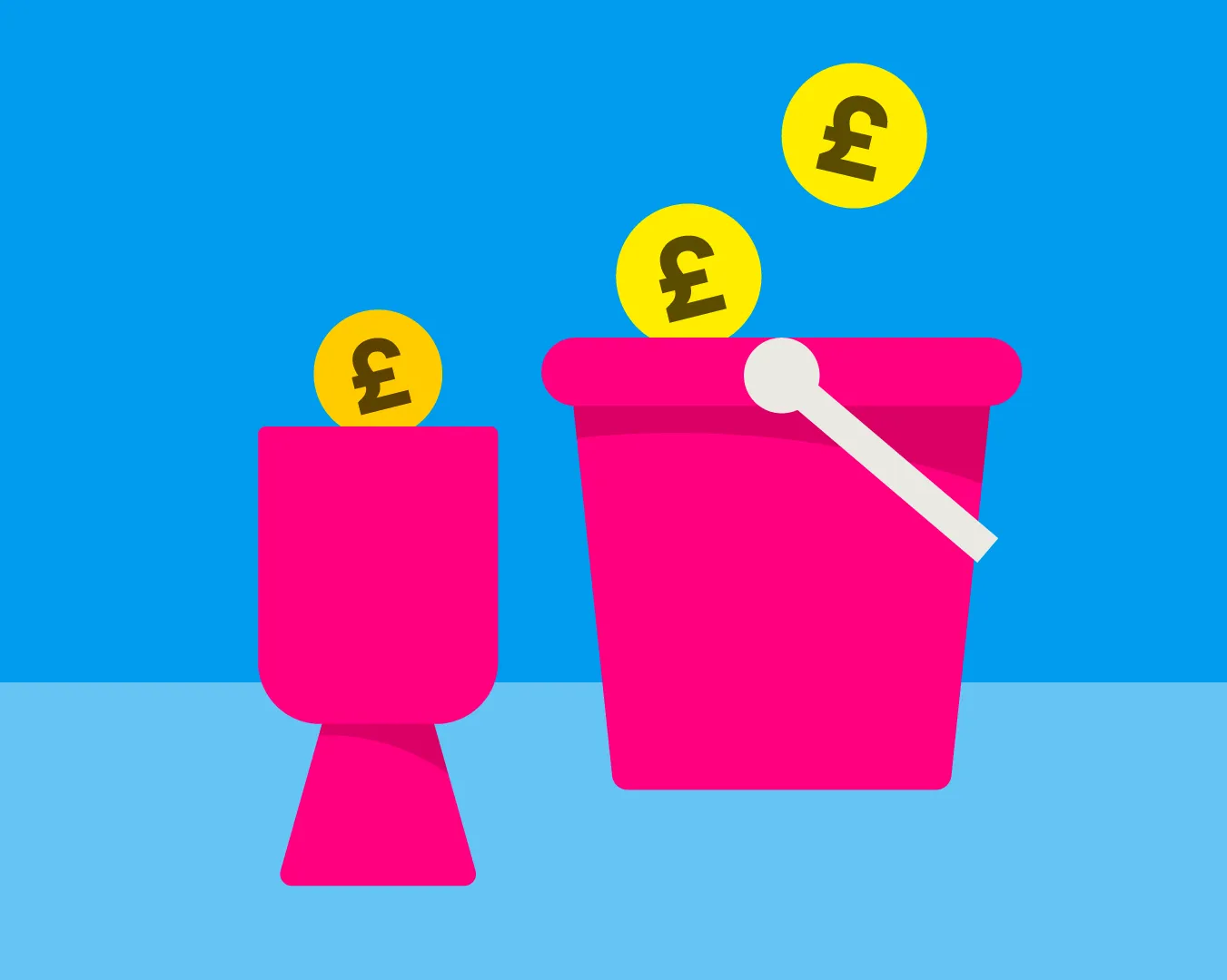 Illustration of a bucket and fundraising collection.