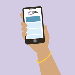 An illustration of a hand holding a phone.