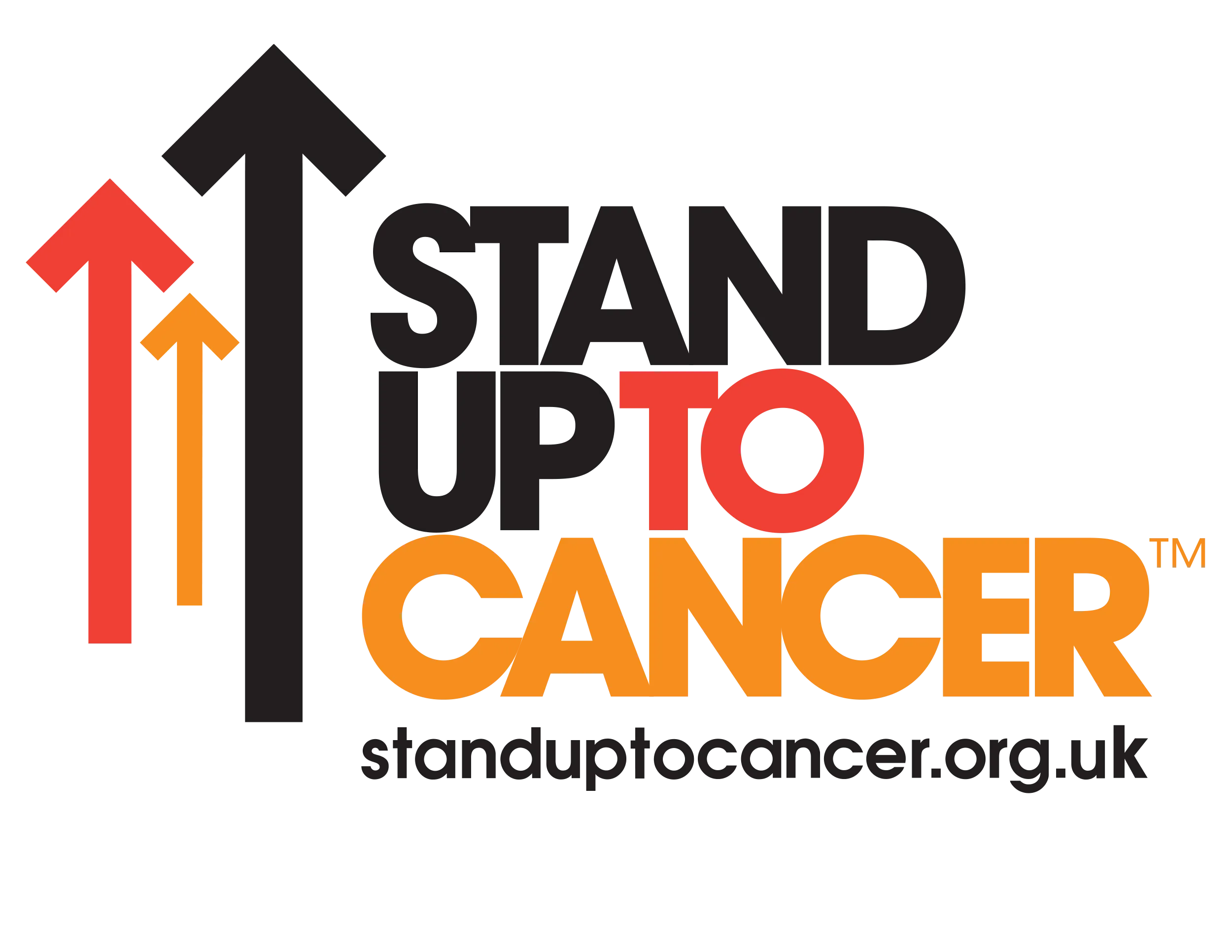 The punchy orange, black and red Stand Up to Cancer logo.