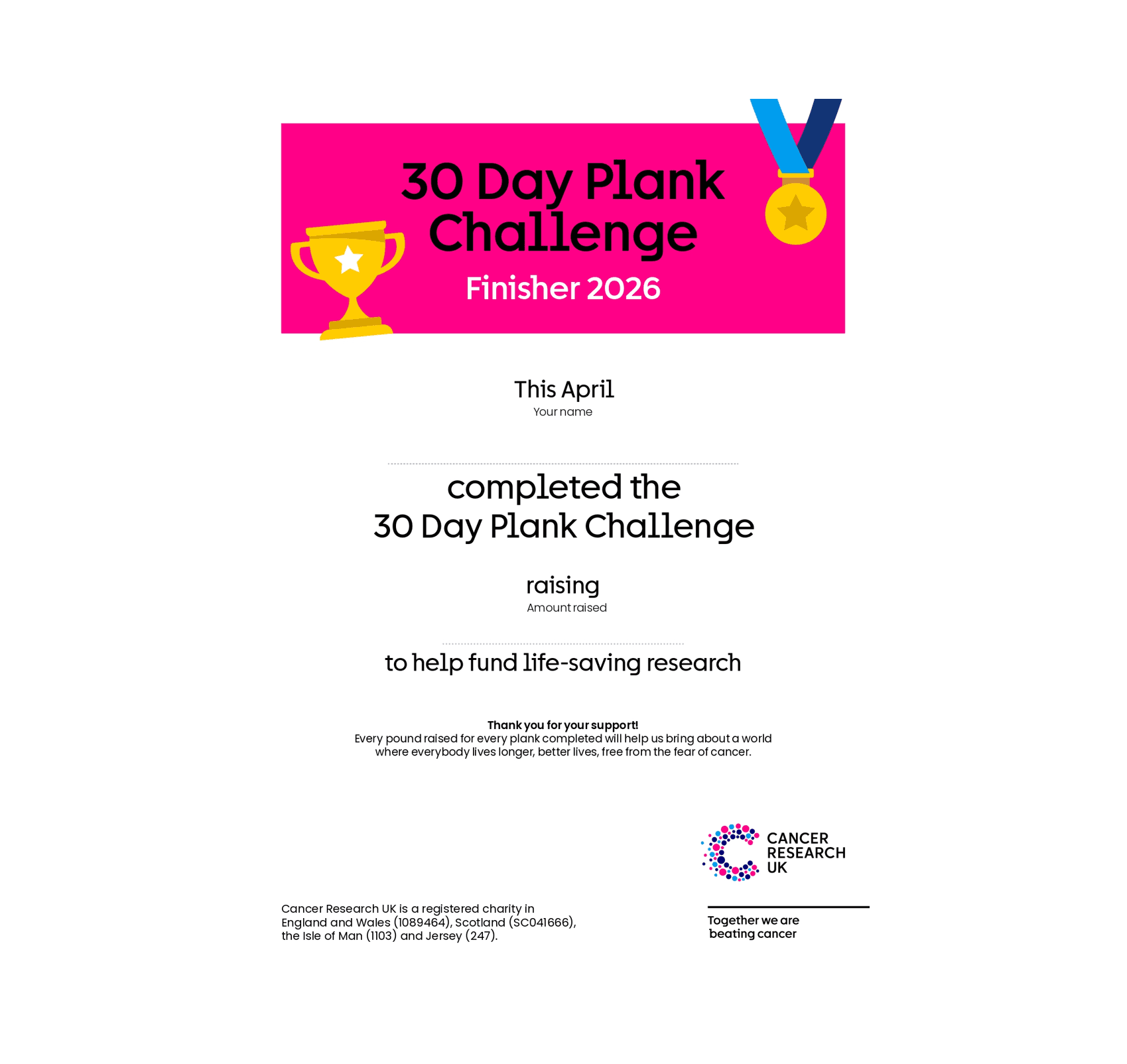 Picture of the challenge certificate with an illustration of a trophy and a medal on it.