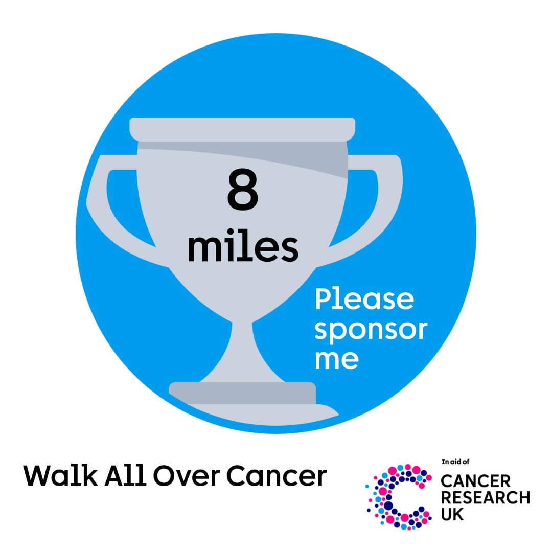 Silver trophy icon showing ‘8 miles’ with the words ‘Please sponsor me' next to it.