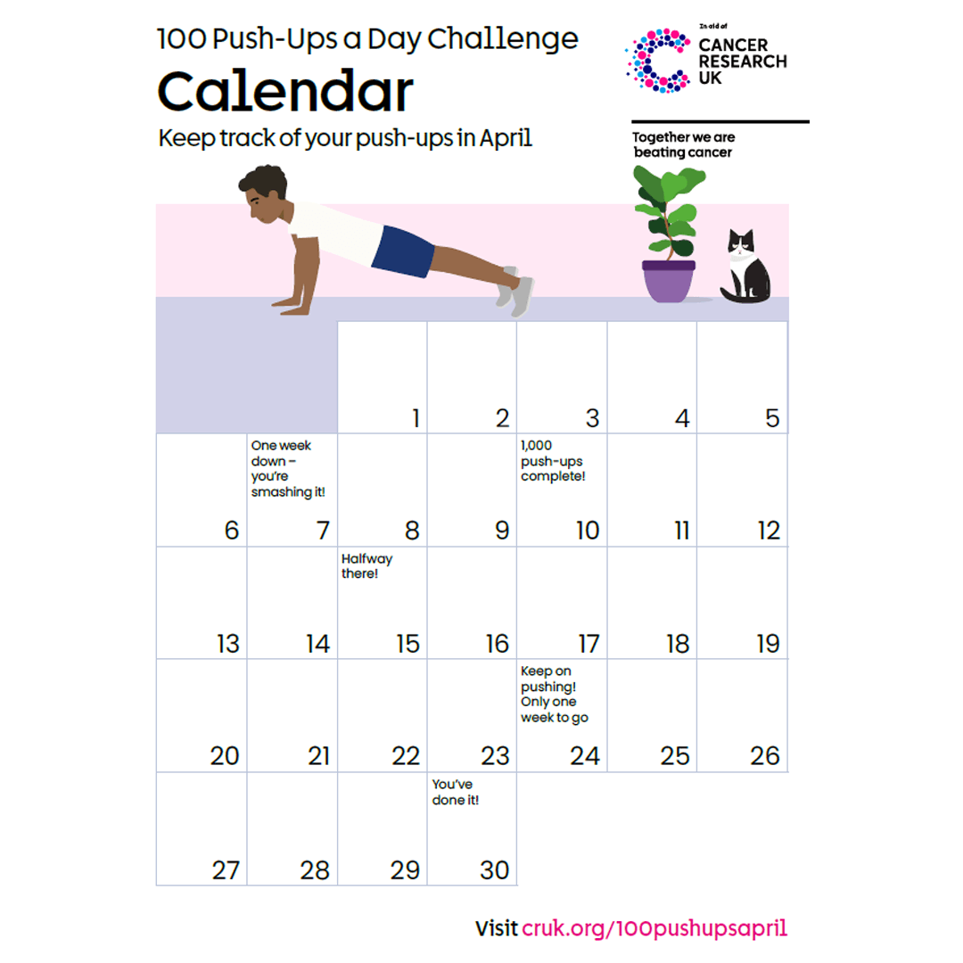 100 Push Ups April 2026 Calendar.