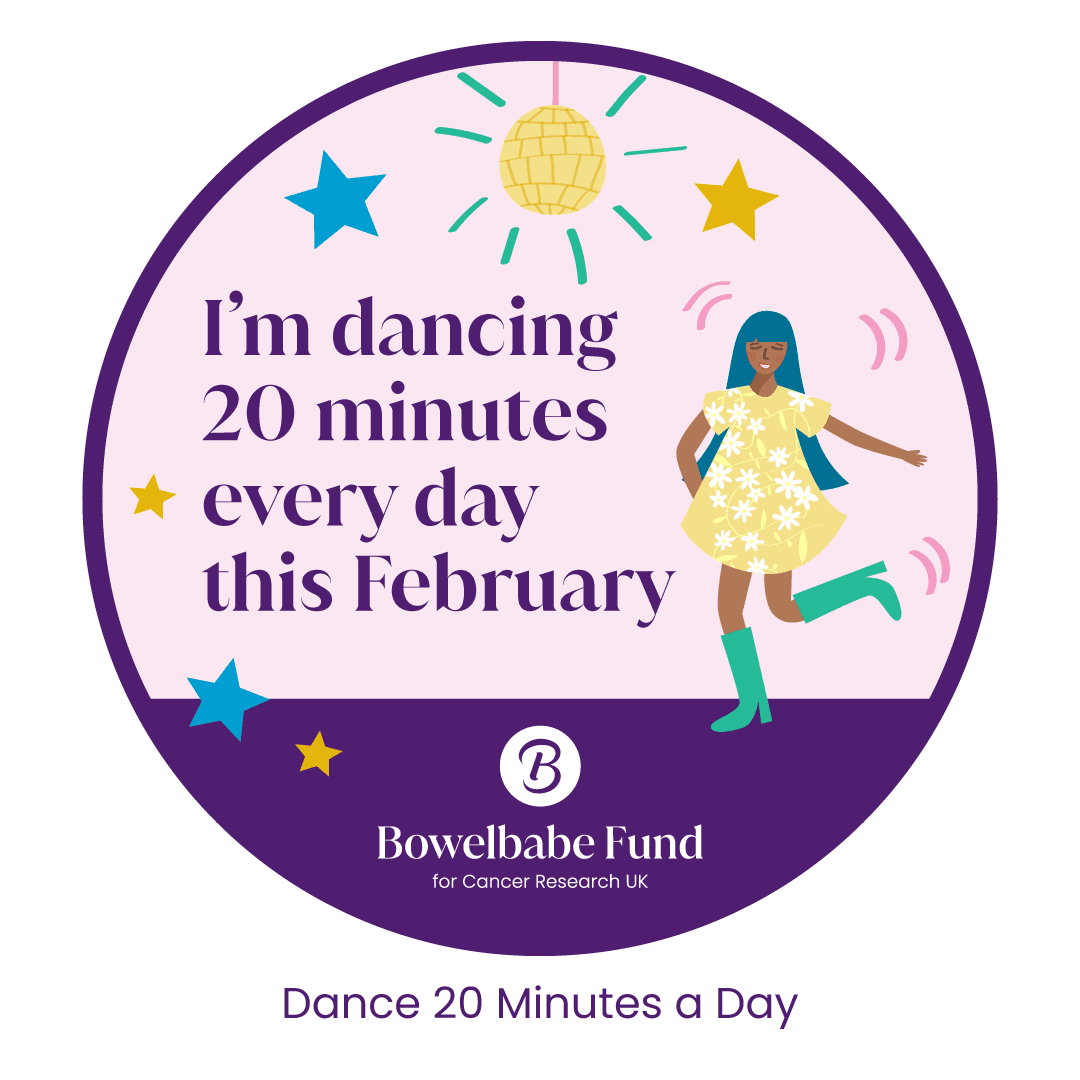 Illustration of a women dancing with text that reads "I'm dancing 20 minutes every day this February".