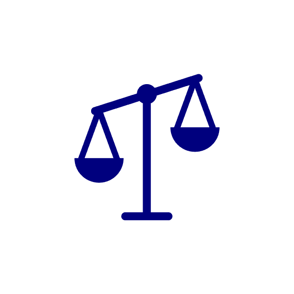 Icon of a pair of unbalanced scales.
