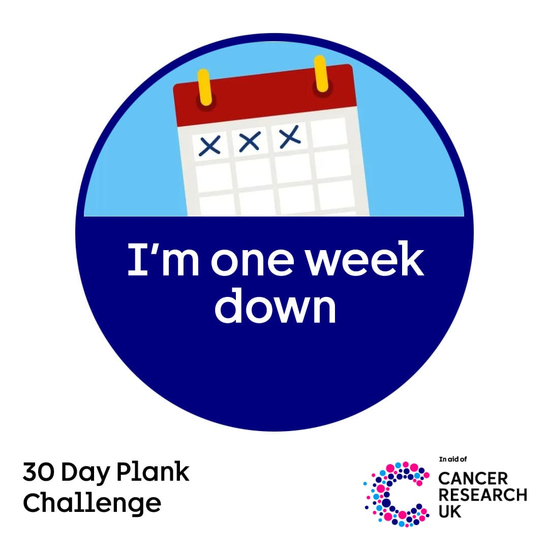 Badge with an illustration of a with a calendar showing crossed‑off days and the text ‘I’m one week down’.