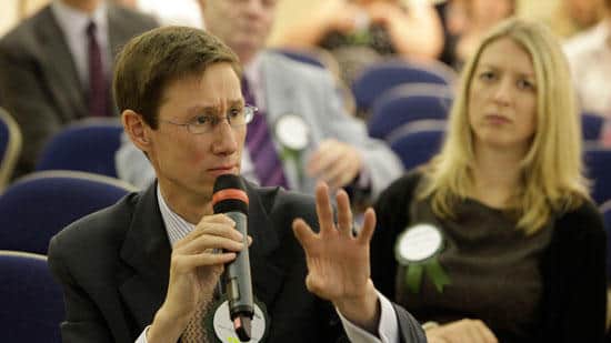 Government minister being interviewed.