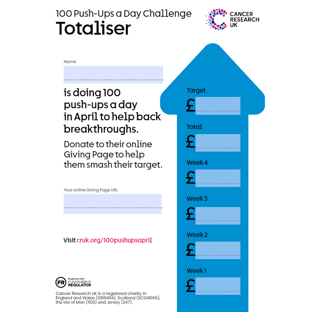 100 Push Ups April 2026 Totaliser page.