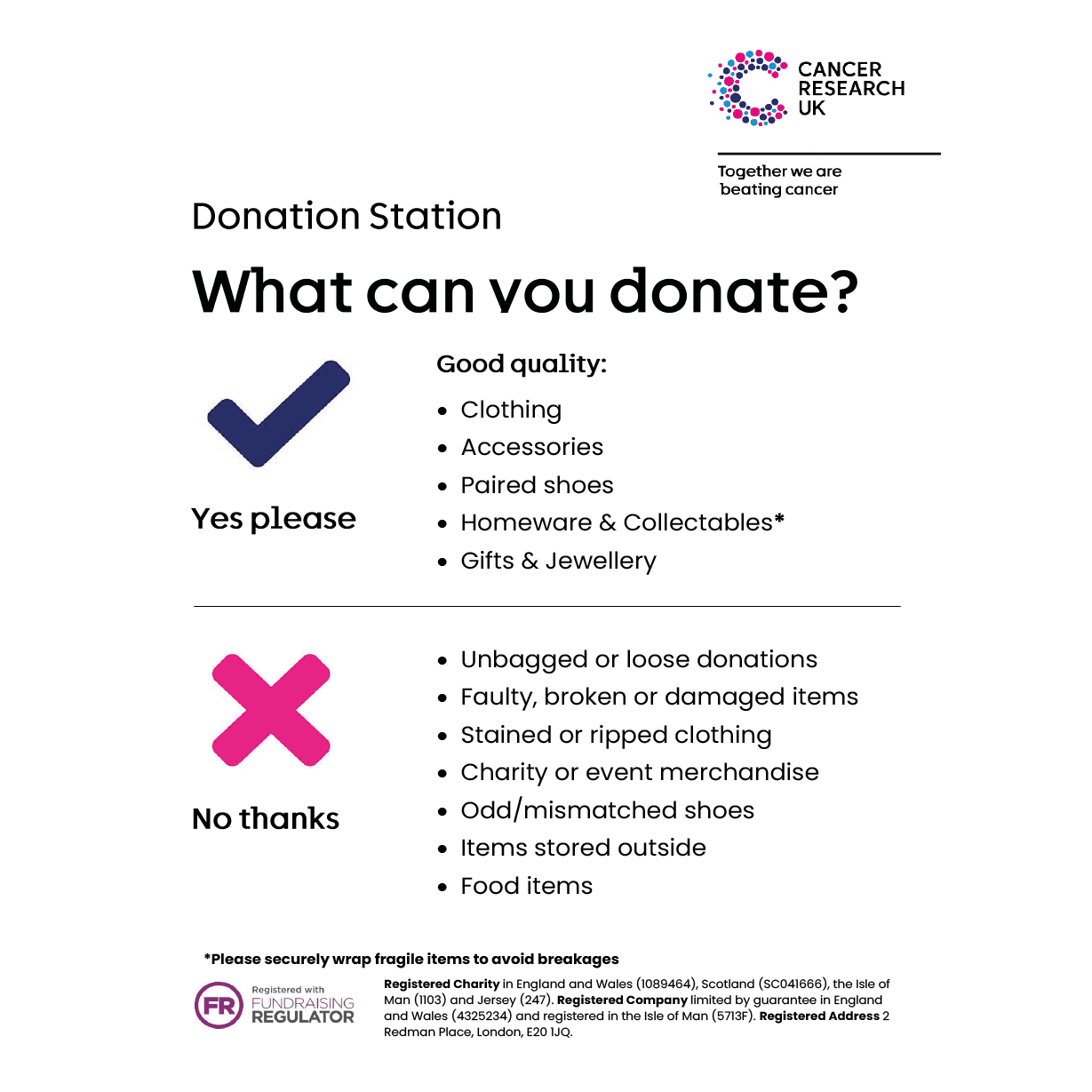 A photo of the What you can donate poster.