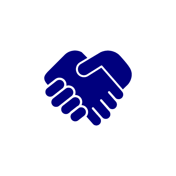 A navy icon of a handshake.