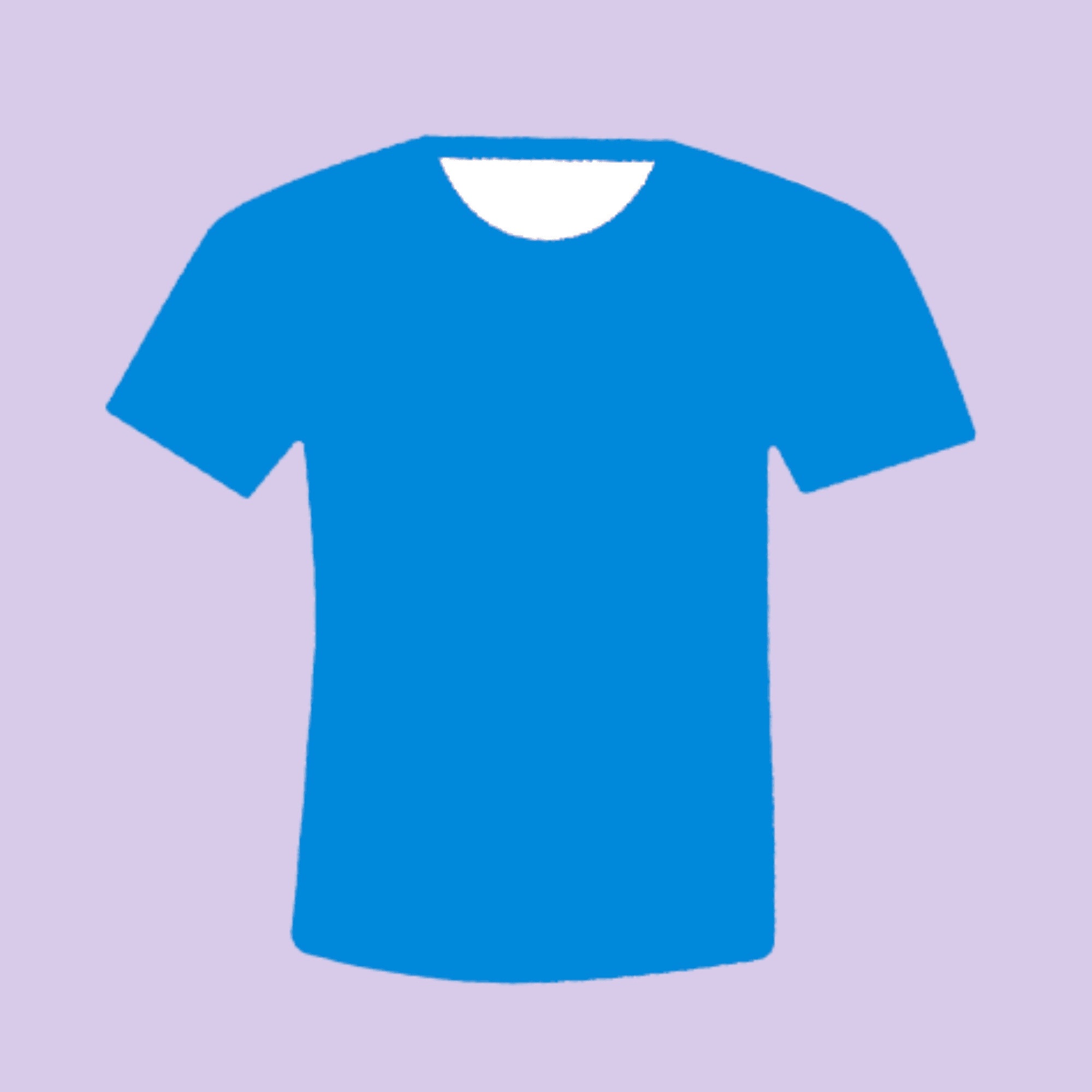 Illustration of a blue t-shirt with a purple background.