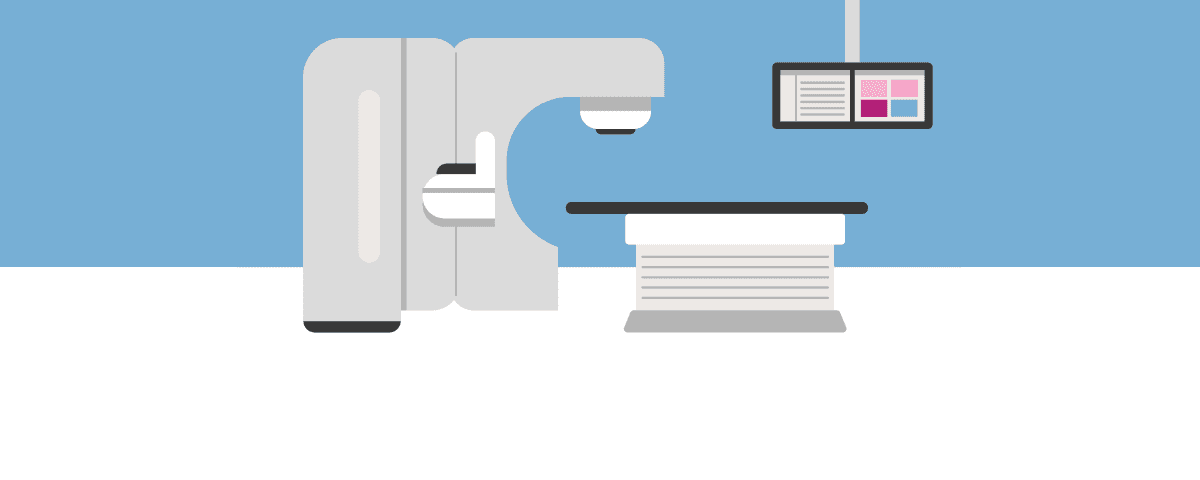 Illustration showing radiotherapy machines.