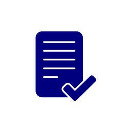 navy icon of a written paper with a tick mark
