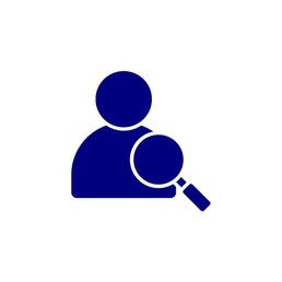 navy icon of magnifying glass over a person
