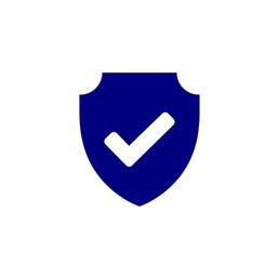navy icon of a shield with a white tick inside